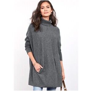 Garnet Hill Wool Cashmere Sweater Sz XS Gray Poncho Oversized Turtleneck